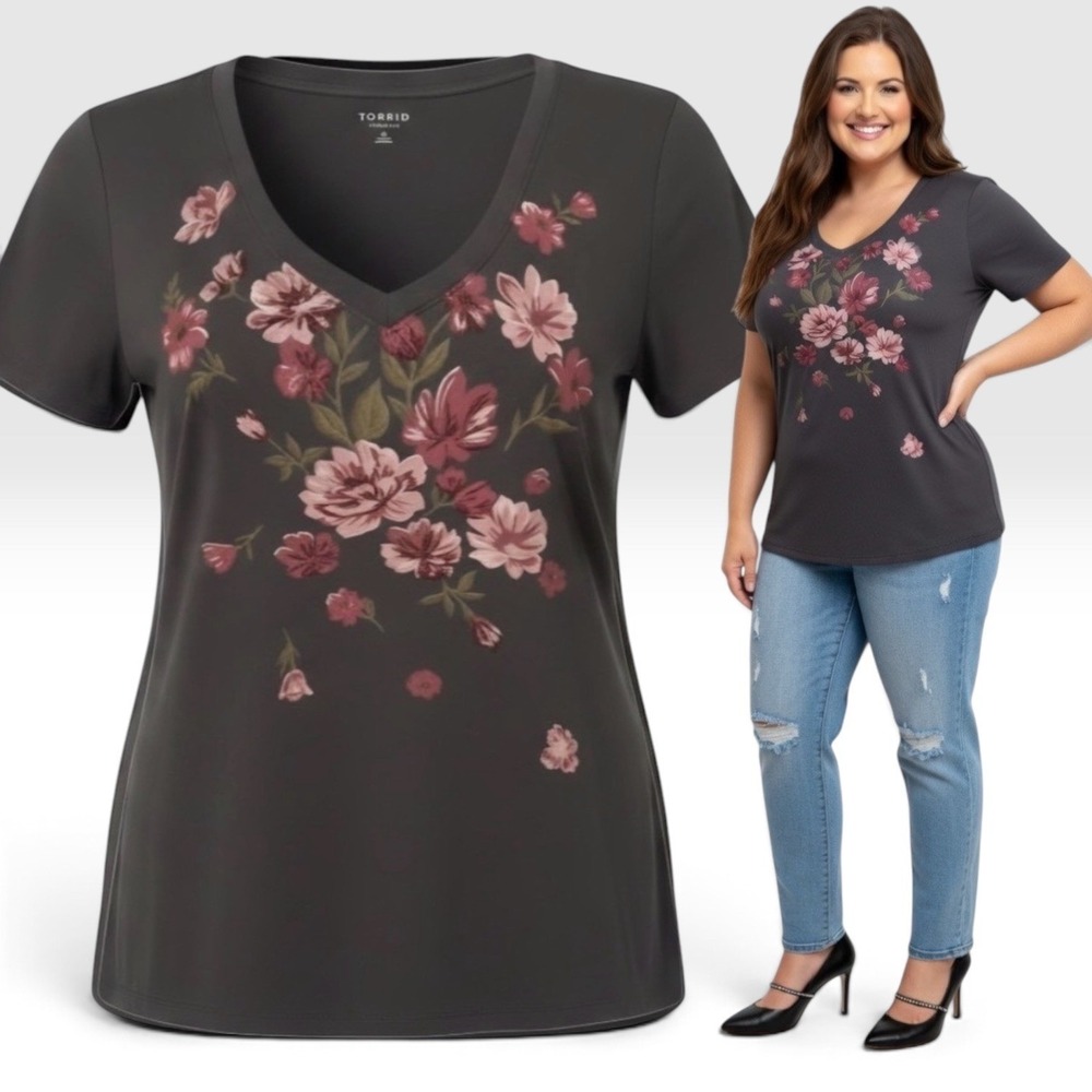 TORRID Classic Cotton V-Neck "Ballet Floral" Tee NWT Size 2X